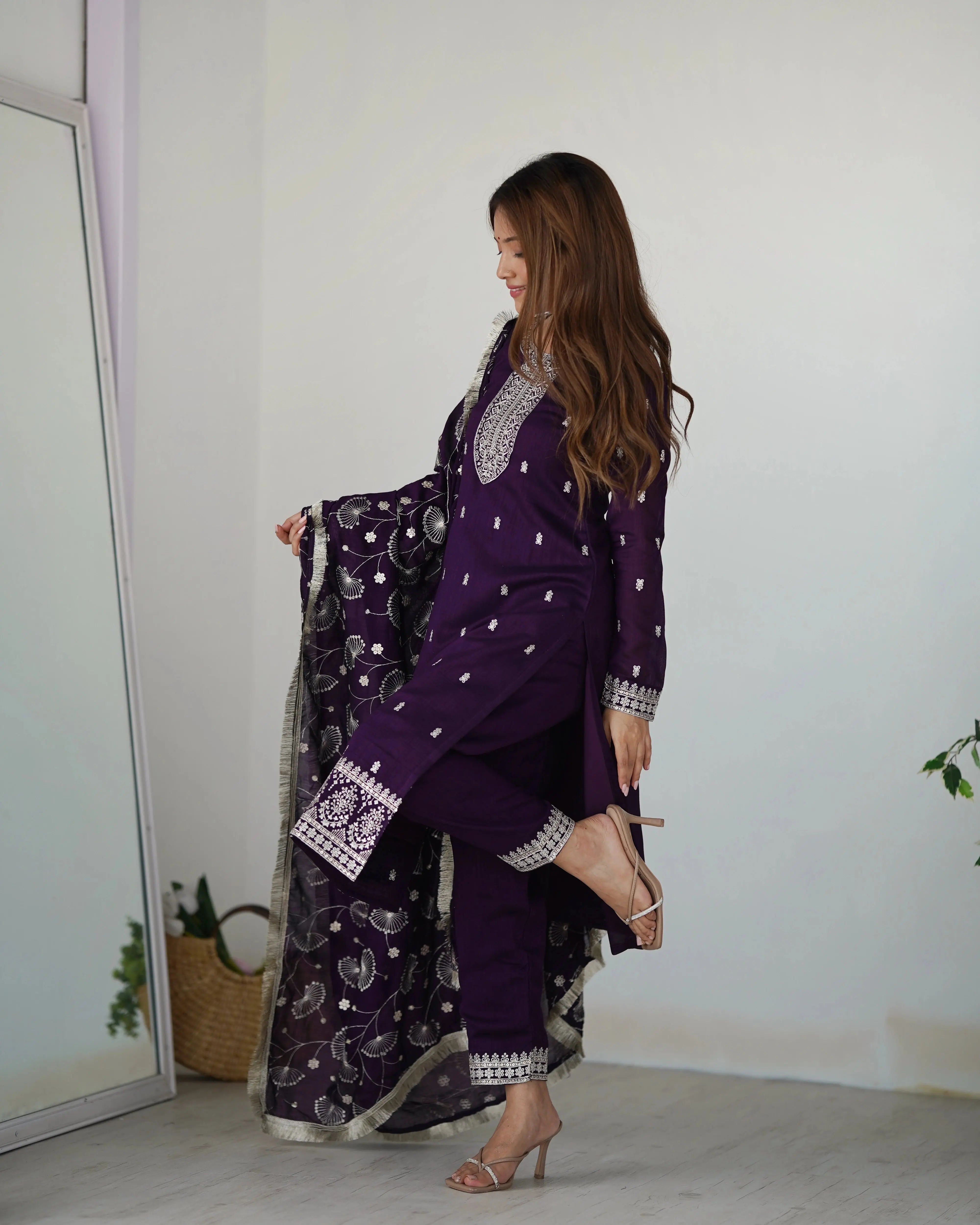 Purple Zari Embroidery & Sequin Work Rangoli Silk Suit - kalyanja